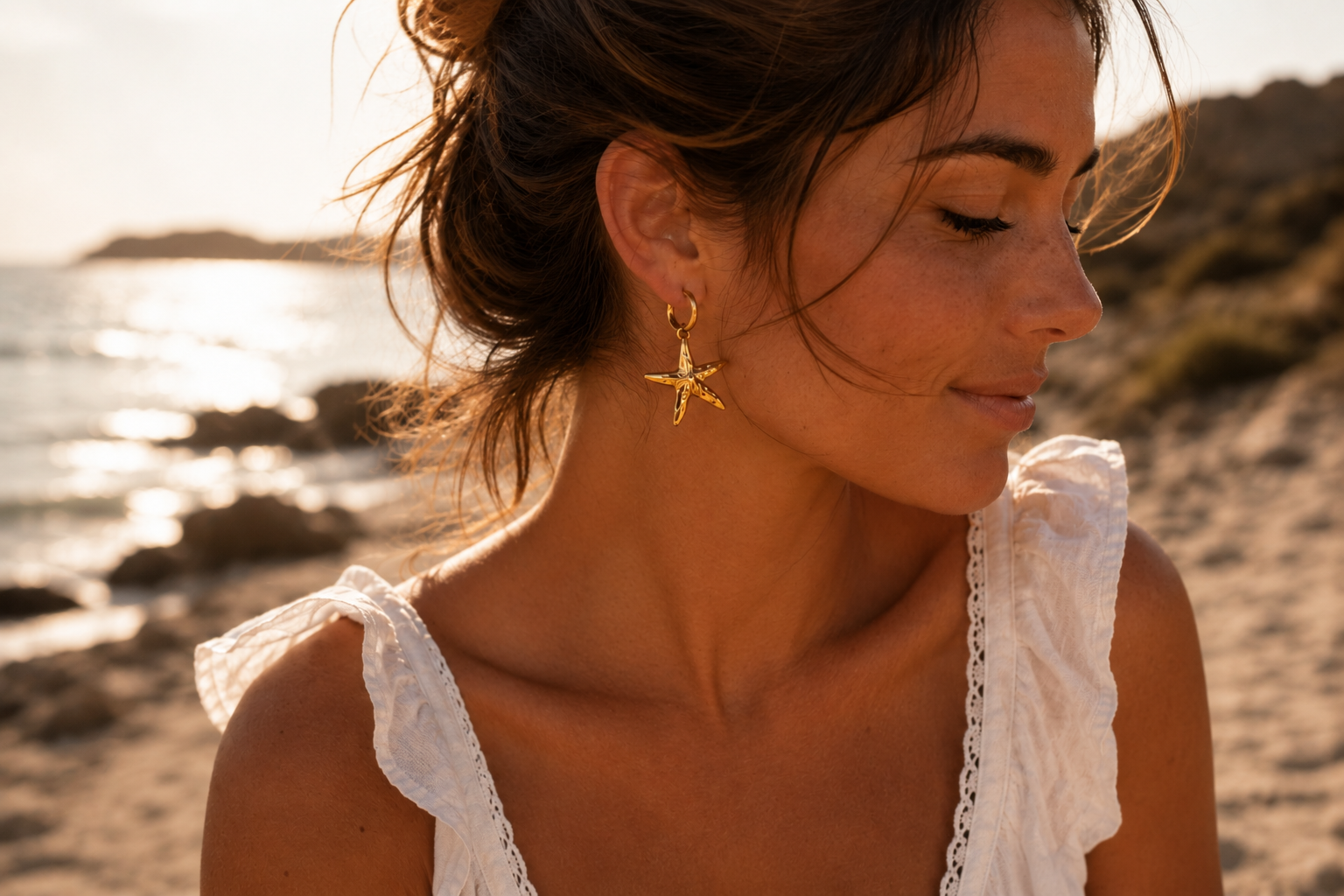 Boucles d’Oreilles Étoile de Mer Dorée
